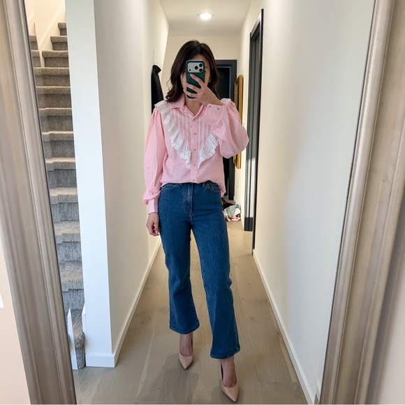 Vintage 80s Western Coquette Panhandle Pink Blouse Lace Cottagecore Gunne Sax S - Picture 2 of 6